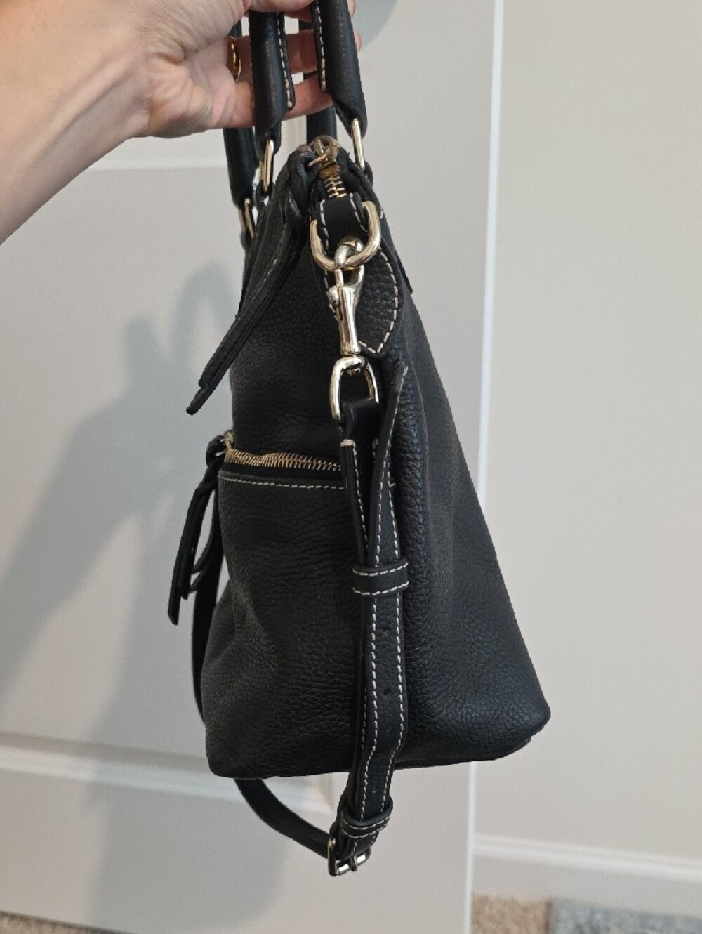 Dooney & Bourke Black Pebble Leather Satchel with Gold Hardware - Picture 3 of 9